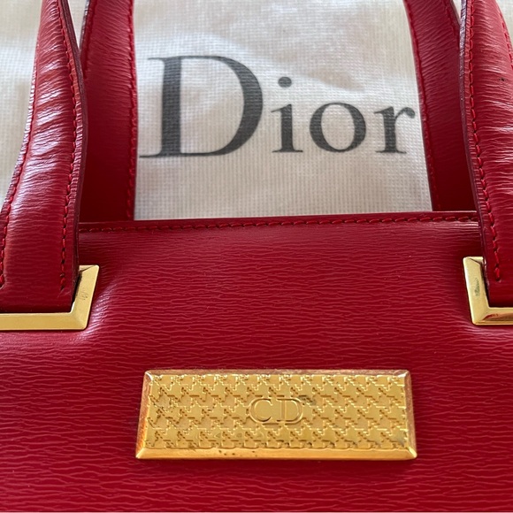 Vintage Christian Dior Red Textured Leather Mini Top Handle Handbag with Gold HW - Picture 2 of 15